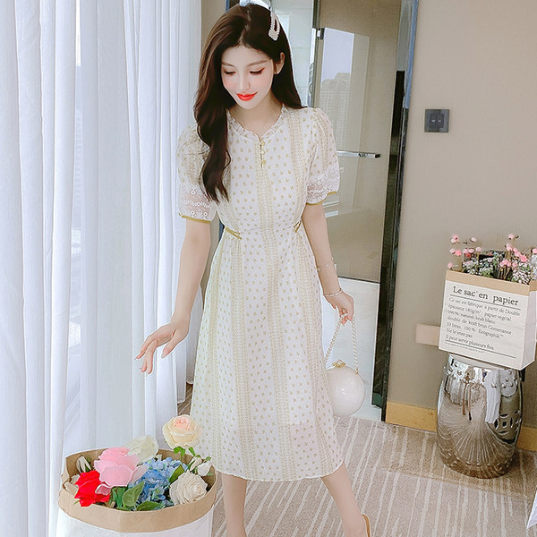 เดรสลูกไม้ เดรสชีฟองสวยๆ แขนสั้น By Meiyi women's clothing