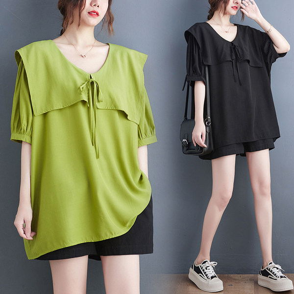 เสื้อลินินคนอ้วน เสื้อทีเชิ้ตคนอ้วนผู้หญิง เสื้อทีเชิ้ตตัวใหญ่ By Literary Plus size