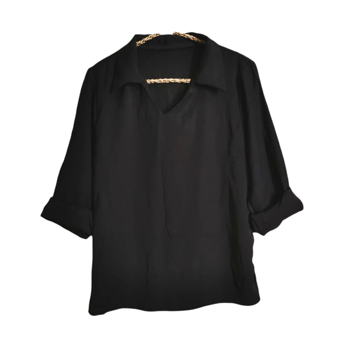 Blouse3758 เสื้อแขนยาวคอปกสีดำ ผ้าสลาฟเนื้อดีนิ่มใส่สบาย งานสวยแมทช์ง่าย ใส่กับอะไรก็เข้า มี 2 แบบ สีพื้นและลายริ้ว