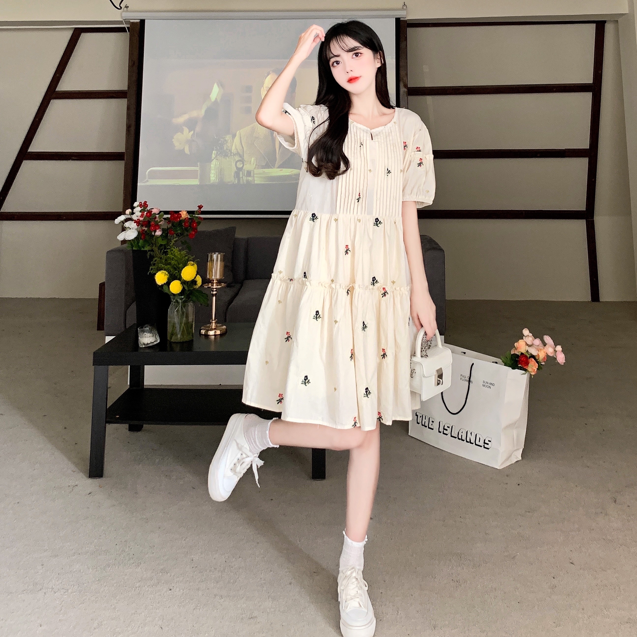 เดรสแขนสั้น มีไซส์ L-4XLอก 38-47 นิ้ว ใส่ได้ทั้งสาวหุ่นดีน่ารักจนถึงสาวอวบพลัสไซส์
