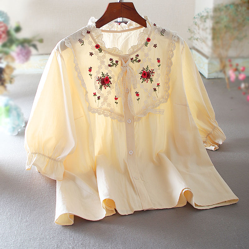 เสื้อลินิน เสื้อผ้าฝ้ายลินิน เสื้อเชิ้ตผ้าลินิน ปักลายสวยๆด้วยด้าย สไตล์VINTAGE