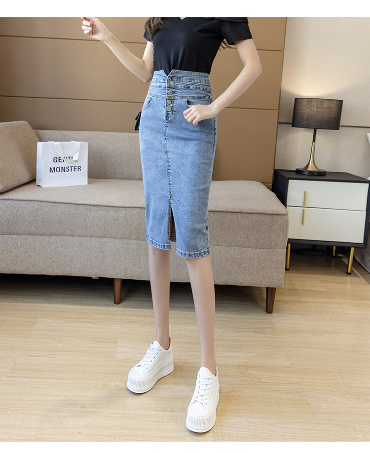 กระโปรงยีนส์ ทรงกระสอบ แฟชั่น เอวสูง ใส่สวย ใส่น่ารัก กระโปรงยีนส์ ยาวประมาณเข่าใส่เที่ยว 544009