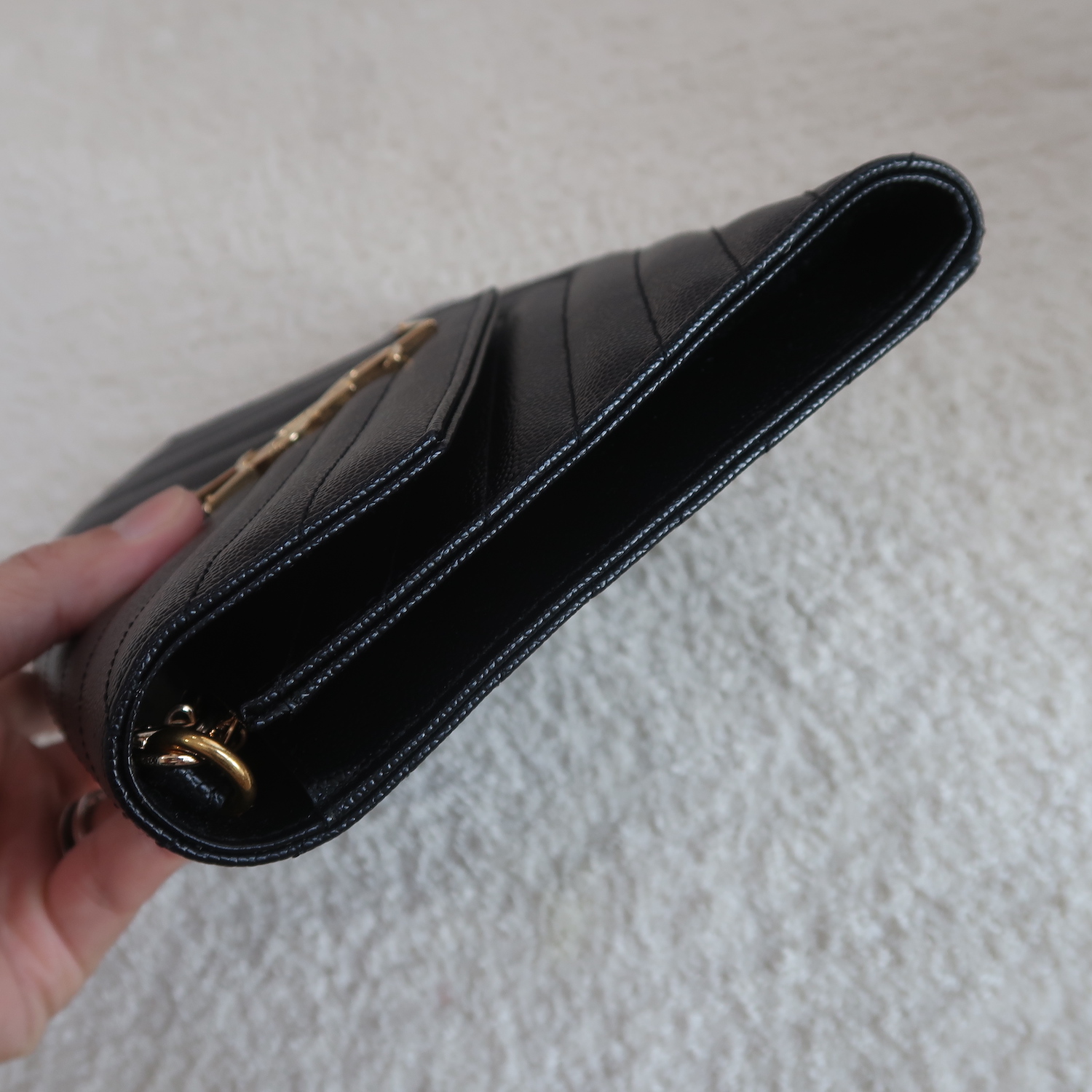 Saint Laurent Black Cassandre Matelasse Wristlet Pouch