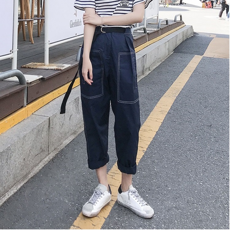 Trousers516 กางเกงขายาวสีพื้นกรมซิปหน้าเอวสม็อคยางยืดด้านหลัง มีเข็มขัด กระเป๋าข้าง ผ้าร่มเนื้อหนางานดีทรงสวยใส่สบาย แมทช์กับอะไรก็เข้า