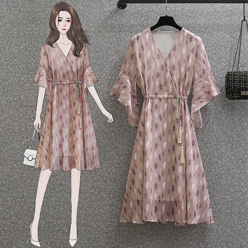 เดรสแขนสั้น มีไซส์ L-4XLอก 38-47 นิ้ว ใส่ได้ทั้งสาวหุ่นดีน่ารักจนถึงสาวอวบพลัสไซส์