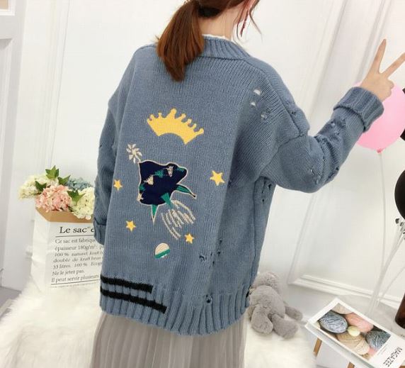 เสื้อกันหนาวผู้หญิง เสื้อคลุม เสื้อกันหนาว ไหมพรม กระดุมหน้า แบบวัยรุ่น ลายน่ารัก สีแดง ครีม ฟ้า 977772