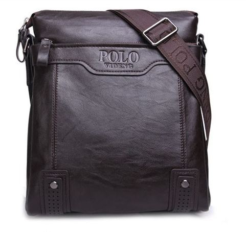 กระเป๋าสะพายข้าง ผู้ชาย Polo หนังแท้ ลง Wax แบบไม่มีฝาปิด ดีไซน์ เรียบหรู สีน้ำตาลเข้ม ใส่โทรศัพท์ กระเป๋าสตางค์ ขนาด 24 x 26 x 7 cm 282571