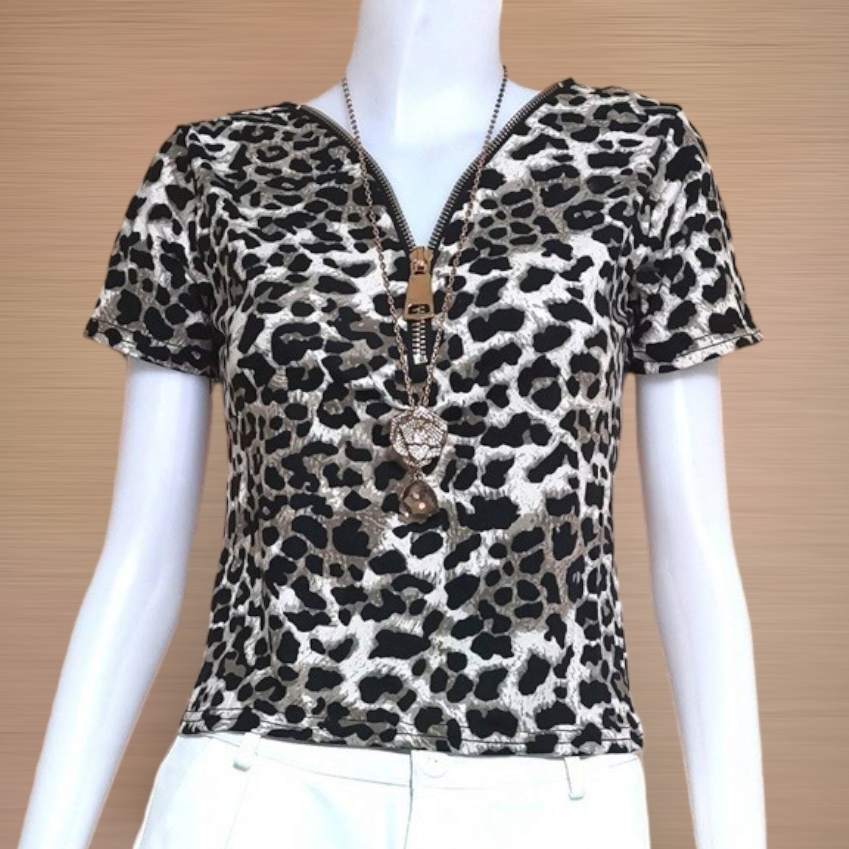 Blouse4014 เสื้อแฟชั่นคอวีแต่งซิปรูดได้ ผ้ายืดคอตตอนเนื้อกำมะหยี่ งานน่ารัก ใส่เที่ยว/ใส่ทำงานได้ แมทช์กับอะไรก็เข้า