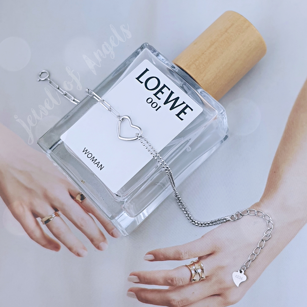 สร้อยข้อมือเงินแท้S925 รุ่น Charming สร้อยโซ่และดอท จี้หัวใจโปร่ง สีเงิน เงินแท้ทั้งชิ้น Silver925