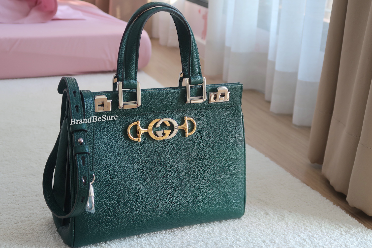 Gucci Green Grain Calfskin Zumi Top Handle Bag