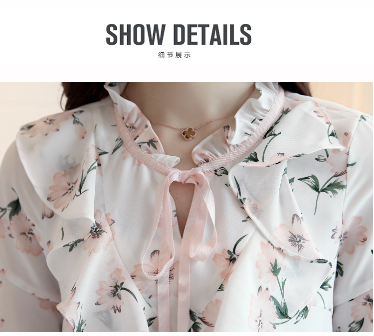 Blouse3788 เสื้อชีฟองสีครีมลายดอกไม้สีชมพู แต่งระบายที่คอ ช่วงอกและปลายแขน ผ้าชีฟองเกรดพรีเมียมเนื้อดีหนาสวย มีซับในอย่างดี งานสวยผ้านุ่มใส่สบาย แมทช์กับอะไรก็สวย