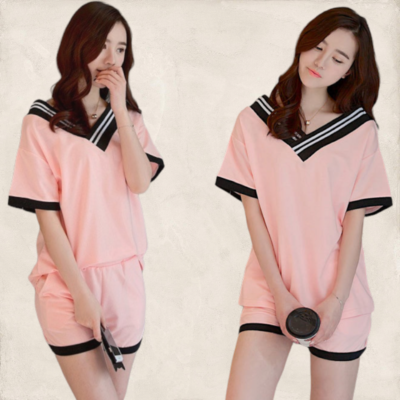 Set_bp1664 ชุดเซ็ท 2 ชิ้น(เสื้อ+กางเกง) เสื้อคอวีแขนสั้น+กางเกงขาสั้นเอวยืดมีกระเป๋าข้าง ผ้าคอตตอนเนื้อดีนุ่มใส่สบาย