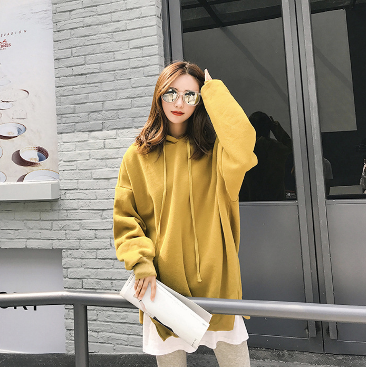 เสื้อกันหนาวฮู้ดดี้ แฟชั่นเกาหลี หูหมี ผ้าเนื้อนุ่ม ด้านในเป็นผ้าสำลี กันหนาวได้จ้า พร้อมส่ง งานจริงในภาพสุดท้าย เหลือง