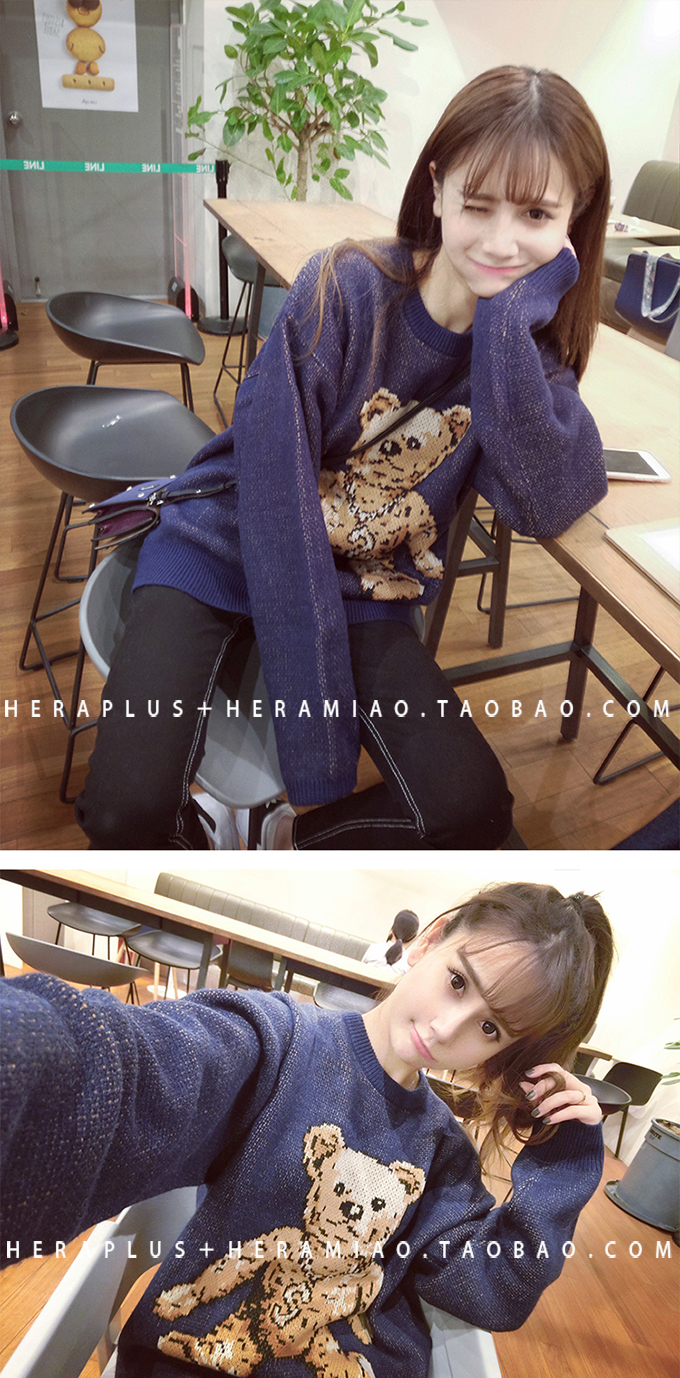 เสื้อไหมพรมน้องหมี สีกรมท่า ยืดได้เยอะ น่ารักค่า พร้อมส่งเลยน้า