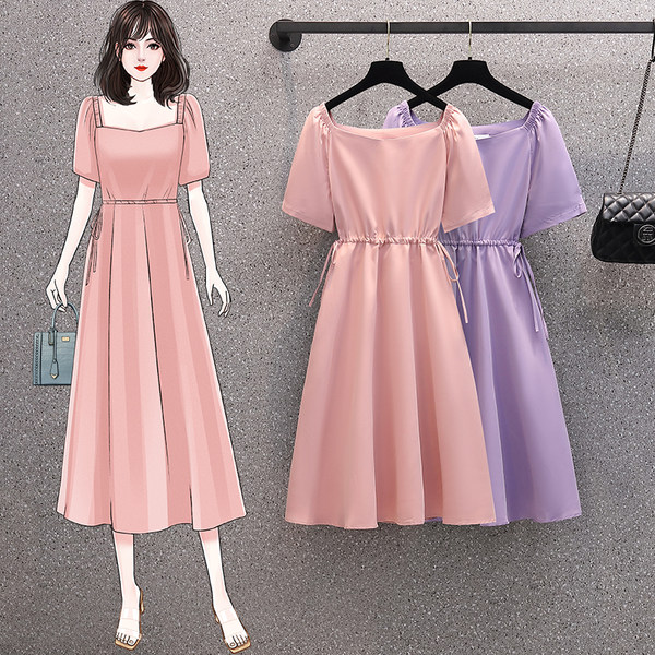 เดรสคนอ้วน เดรสสาวอวบ ชุดเดรสคนอ้วนวัยรุ่นแขนสั้น BY PLUS SIZE Girl
