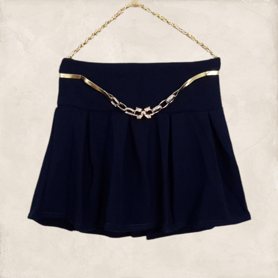 Skirt244 กระโปรงเอวสม็อคยางยืด แต่งหัวเข็มขัด ผ้าหนาเนื้อดีมีน้ำหนักทิ้งตัวไม่ยับง่าย มีซับในกางเกง สีพื้นกรมท่า