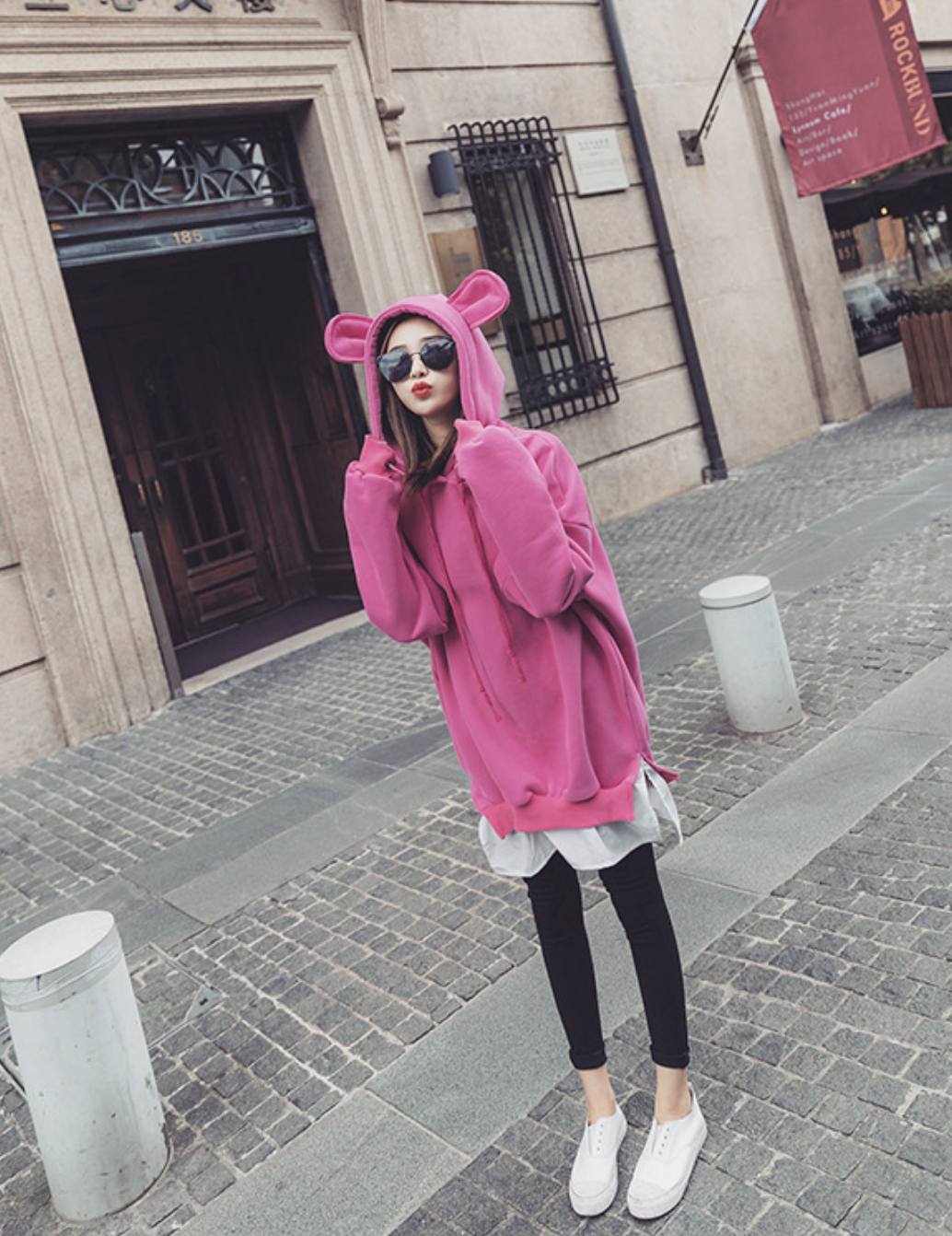 เสื้อกันหนาวฮู้ดดี้ แฟชั่นเกาหลี หูหมี ผ้าเนื้อนุ่ม ด้านในเป็นผ้าสำลี กันหนาวได้จ้า พร้อมส่ง งานจริงในภาพสุดท้าย ชมพู