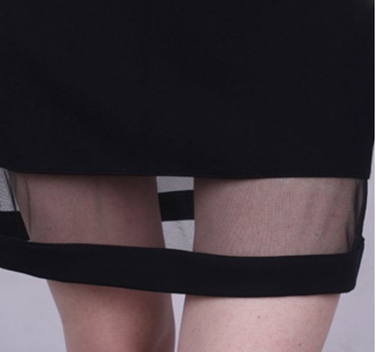 เดรส ทรงตรง ผ้าซีทรู เล็ก ๆ เดรสใส่เที่ยว ใส่ทำงาน แขนสั้น ชุดแซก เหนือเข่า เล็กน้อย สีดำ 19849