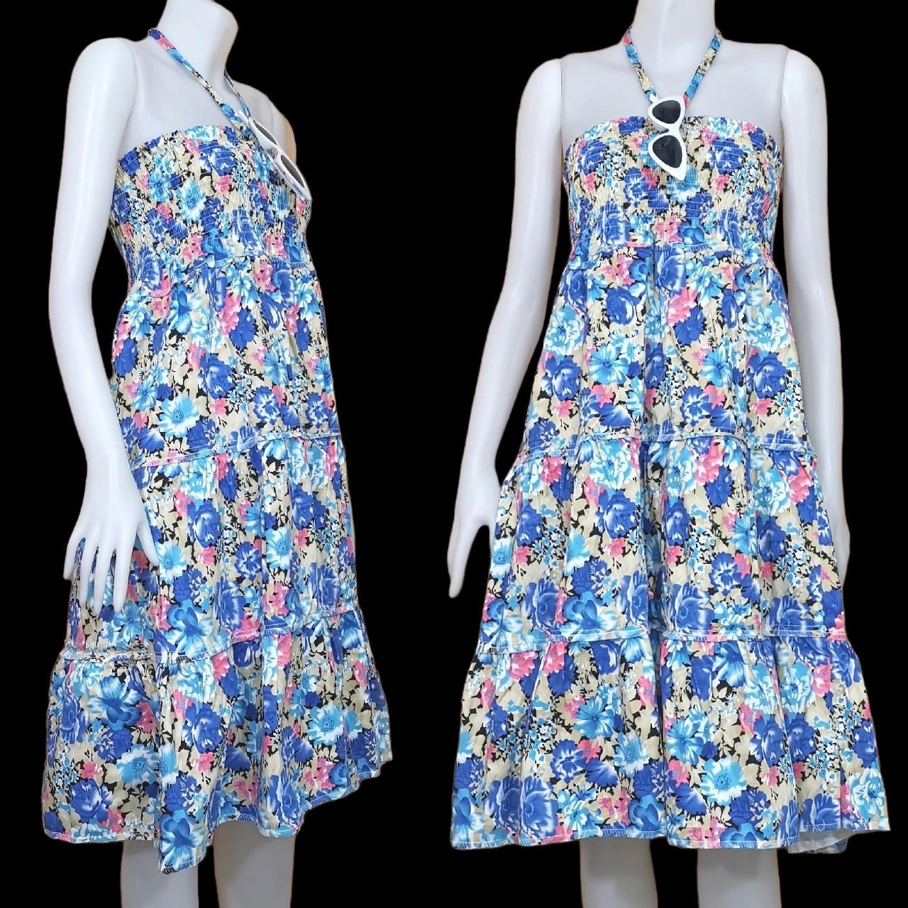 Dress4748 เดรสยาวสม็อครอบอก ใส่เป็นกระโปรงได้ มีสายผูกคอ ผ้าคอตตอนยีนส์, ผ้าสกินนี่เนื้อดี งานสวยคลาสสิคดูดีดูน่ารักทรงนี้มีติดตู้ไว้ใส่ได้เรื่อยๆ