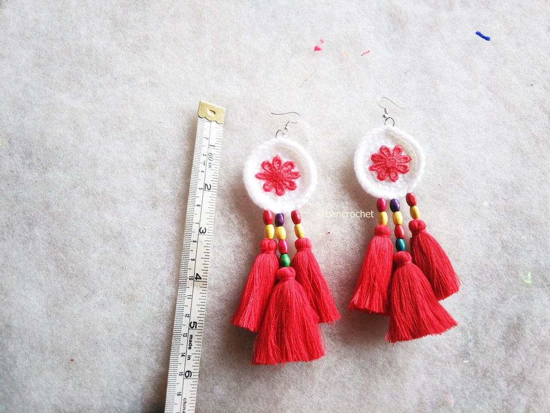 ต่างหูถักโครเชต์ crochet earrings หลากสี 4-6 นิ้ว