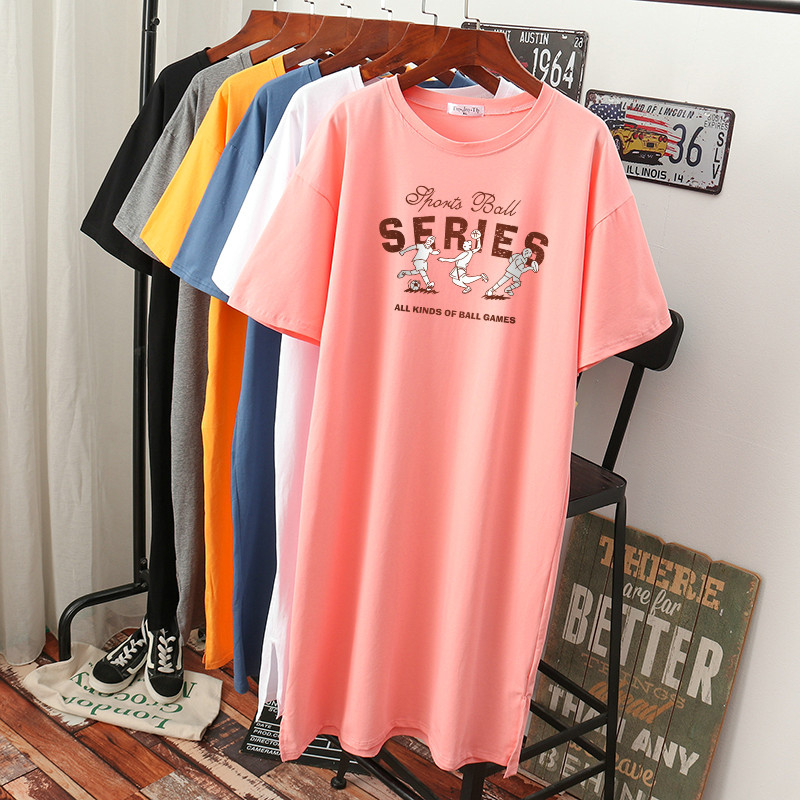 เดรสสไตล์เสื้อยืด S-3XL(อกเสื้อยืด 43- 51 นิ้ว)ใส่สบายๆอยู่บ้าน ใส่นอน