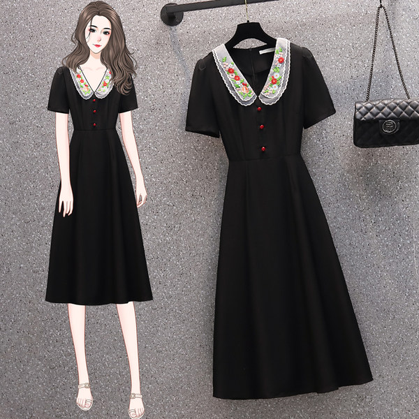 เดรสคนอ้วน เดรสสาวอวบ ชุดเดรสคนอ้วนวัยรุ่นแขนสั้น BY PLUS SIZE Girl