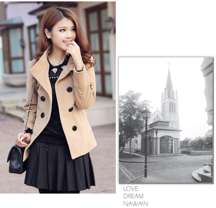 เสื้อโค้ท ตัวสั้นเข้ารูปทรงสวย กระดุม 2 แถว สไตล์เกาหลี ผ้านิ่มมาก พร้อมส่ง CAMEL