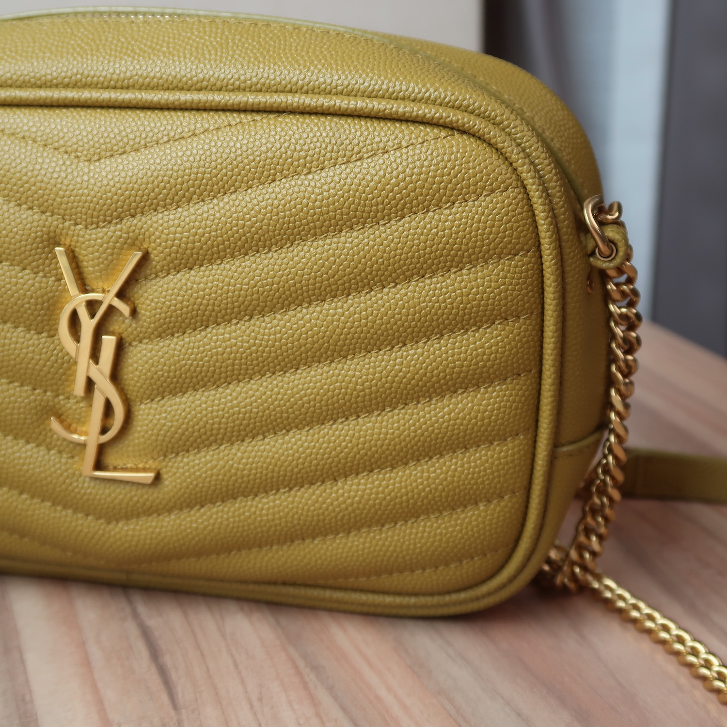 Saint Laurent Light Chatreuse Grain De Poudre Matelasse Mini Lou Camera GHW