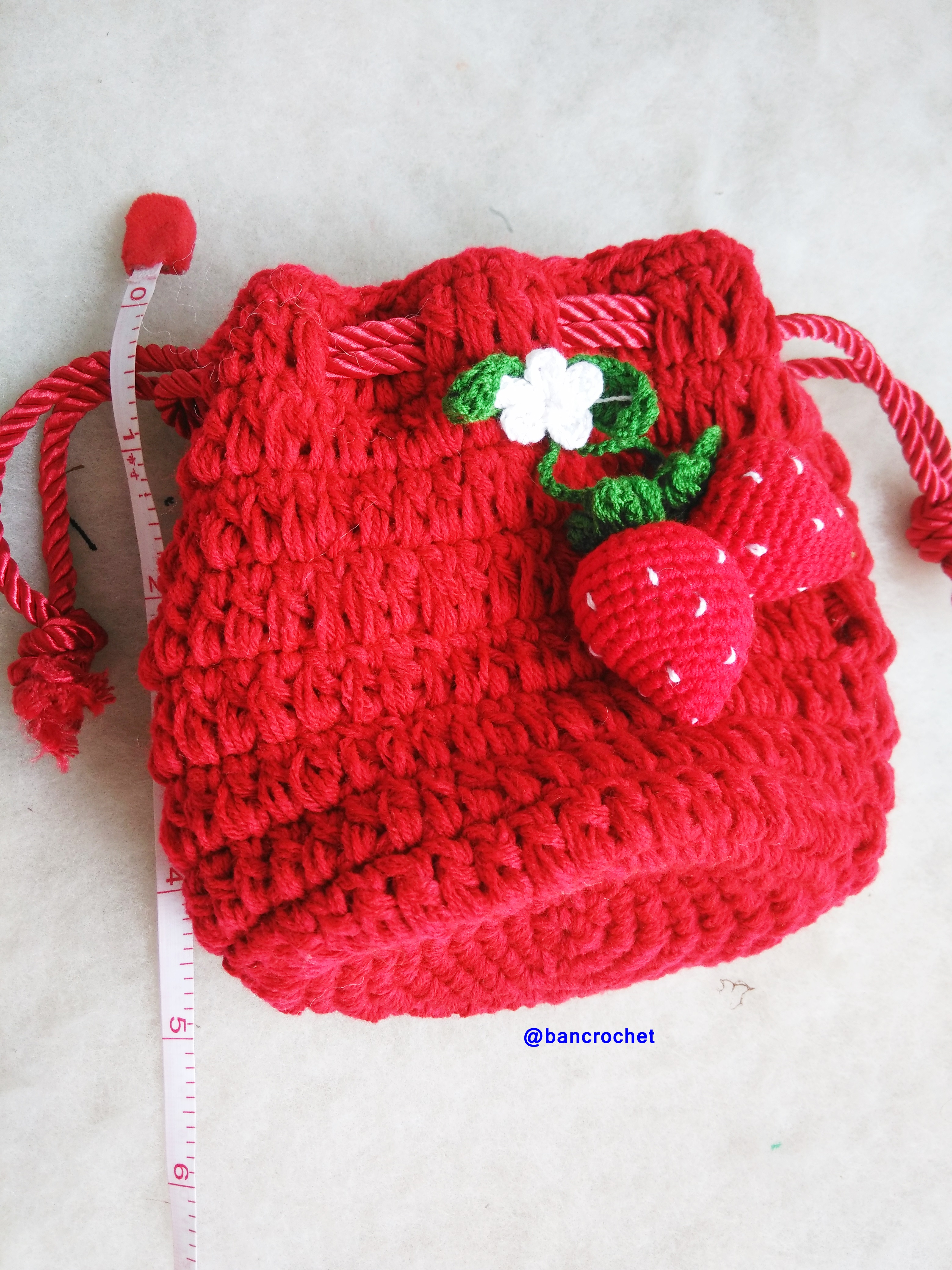 Bancrochet กระเป่าหูรูดถักโครเชต์ crochet bucket bags แดง 5.5x4 นิ้ว