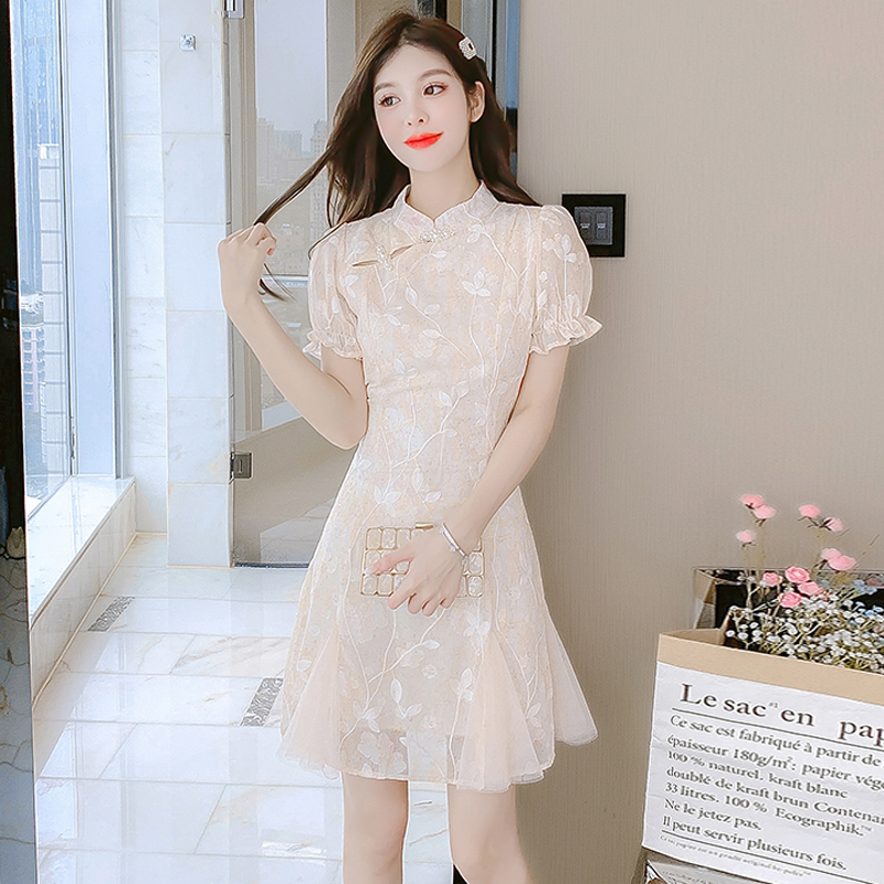 เดรสลูกไม้ เดรสชีฟองสวยๆ แขนสั้น By Meiyi women's clothing