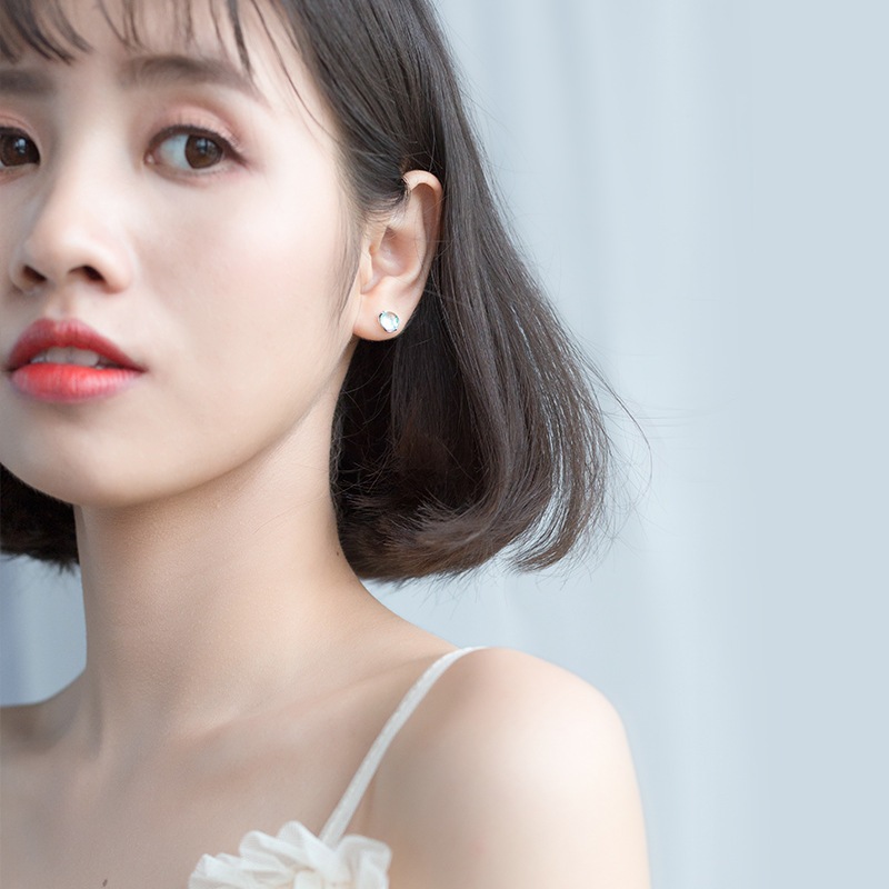 ต่างหูเงินแท้ S925 รุ่น Sky ต่างหูกลม คริสตัลสีฟ้า เงินแท้ทั้งชิ้น Silver925 ต่างหูผู้ชาย ต่างหูผู้หญิง ตุ้มหูเงินแฟชั่น