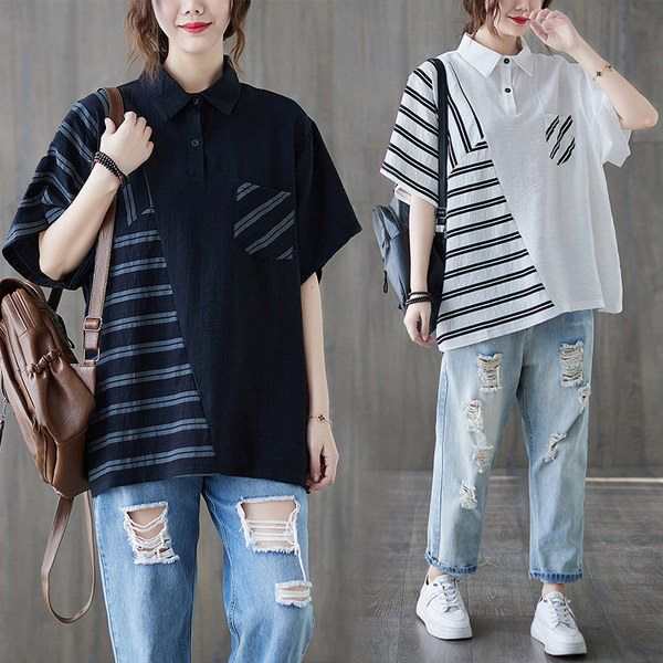 เสื้อลินินคนอ้วน เสื้อทีเชิ้ตคนอ้วนผู้หญิง เสื้อทีเชิ้ตตัวใหญ่ By Literary Plus size