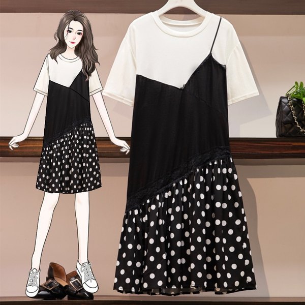 เดรสคนอ้วน เดรสสาวอวบ ชุดเดรสคนอ้วนวัยรุ่นแขนสั้น BY PLUS SIZE Girl