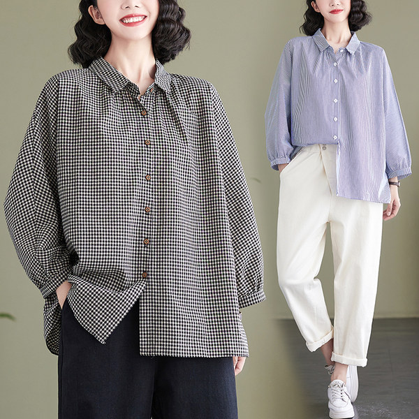 เสื้อทีเชิ้ตคนอ้วนผู้หญิงสไตล์คอตตอนลินินมีไซต์อก 47-48 นิ้ว