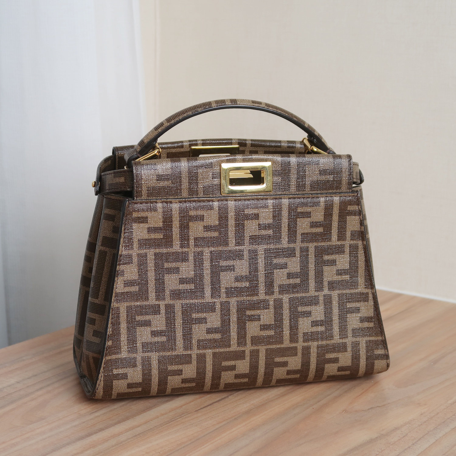 Fendi Glazed Fabric Vitello FF 1974 Hairo Girls Inlay Mini Peekaboo Satchel GHW