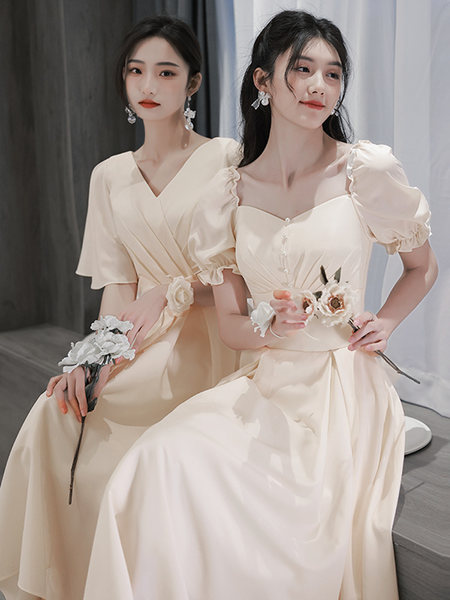 ชุดเพื่อนเจ้าสาวสีครีม ชุดเพื่อนเจ้าสาว ชุดไปงานแต่งงาน