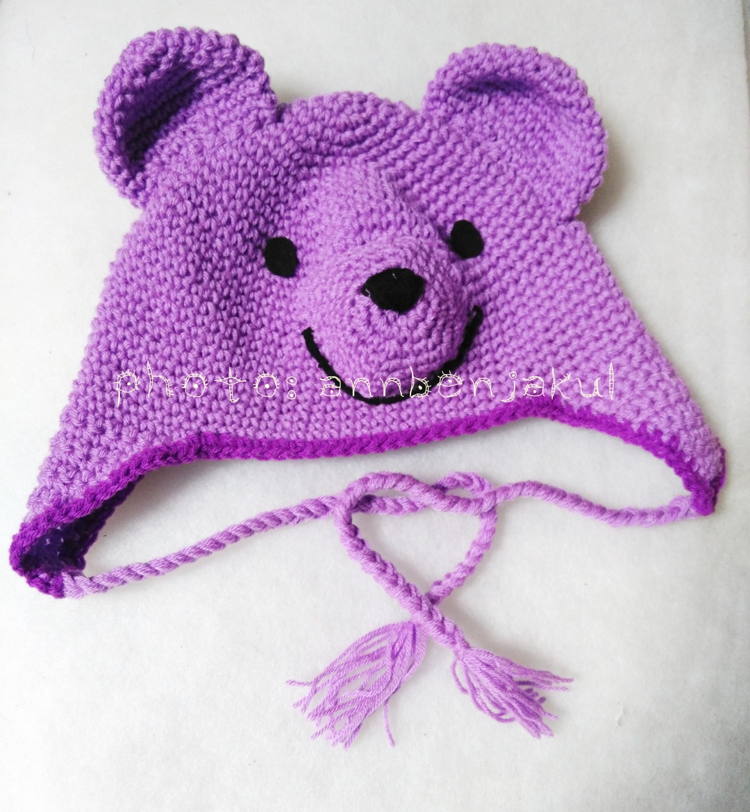 หมวกหมีพูถักโครเชต์ สีม่วง