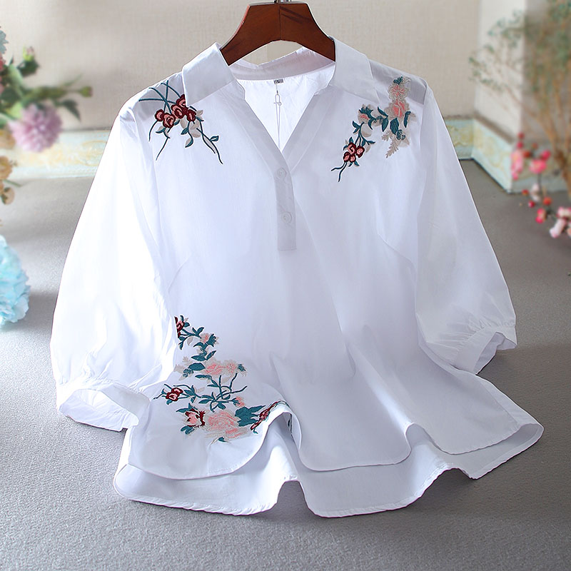 เสื้อลินิน เสื้อผ้าฝ้ายลินิน เสื้อเชิ้ตผ้าลินิน ปักลายสวยๆด้วยด้าย สไตล์VINTAGE