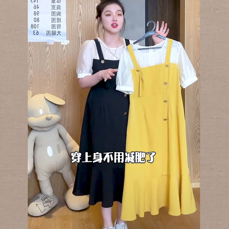เดรสแขนสั้นมีไซส์ L-4XLอก 38-47 นิ้ว