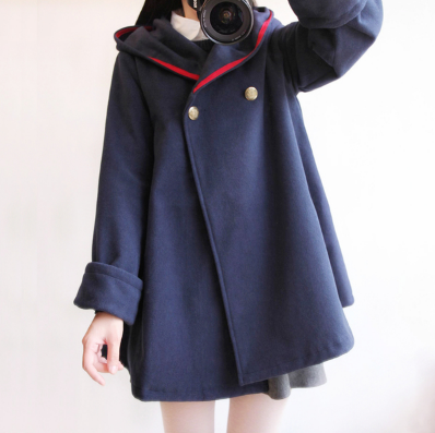 Japan style coat พร้อมส่ง โค้ทกันหนาว ทรงญี่ปุ่นน่ารัก ผ้าสำลีผสมสักหลาด บุซับในกันลม กรม