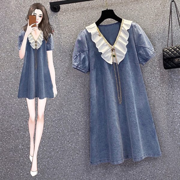 เดรสคนอ้วน เดรสสาวอวบ ชุดเดรสคนอ้วนวัยรุ่นแขนสั้น BY PLUS SIZE Girl