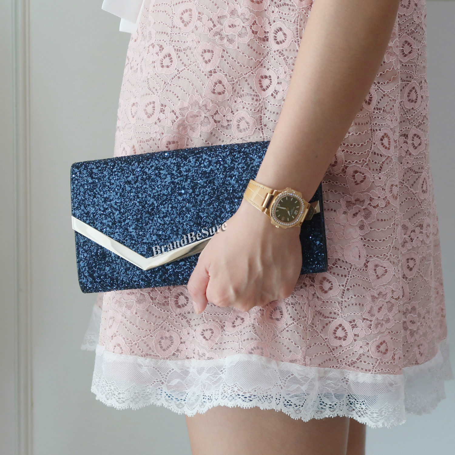 Jimmy Choo Blue Metallic Emmie Chain Wallet