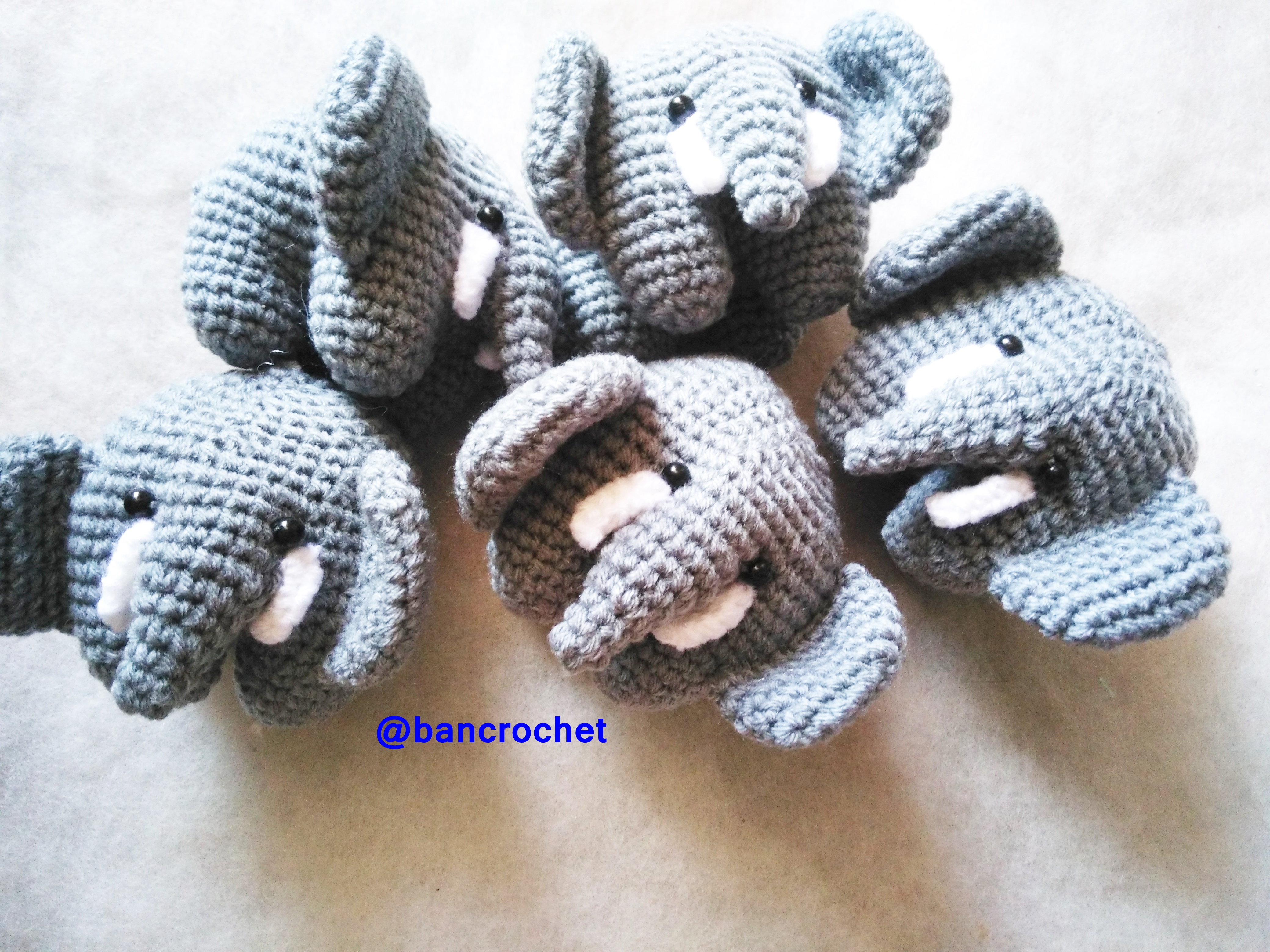 Bancrochet ช้างถักโครเชต์ Crochet elephant doll สีเทา 4 นิ้ว