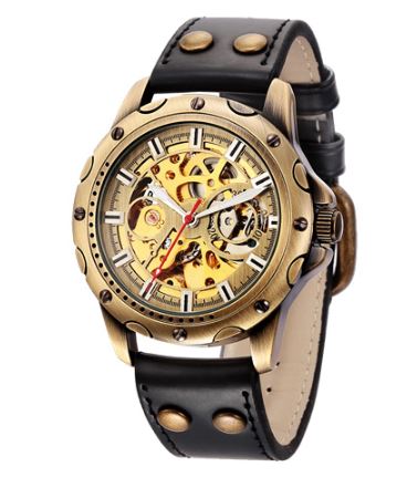 นาฬิกาข้อมือ โชว์กลไก Mechanical watch นาฬิกาสายหนัง ผสมผสาน กับเทคโนโลยี ระบบฟันเฟือง สวย วินเทจ 450672