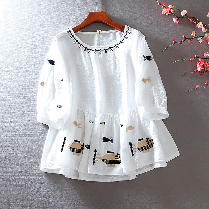 เสื้อลินิน เสื้อผ้าฝ้ายลินิน เสื้อเชิ้ตผ้าลินิน ปักลายสวยๆด้วยด้าย สไตล์VINTAGE BY Dreamroom