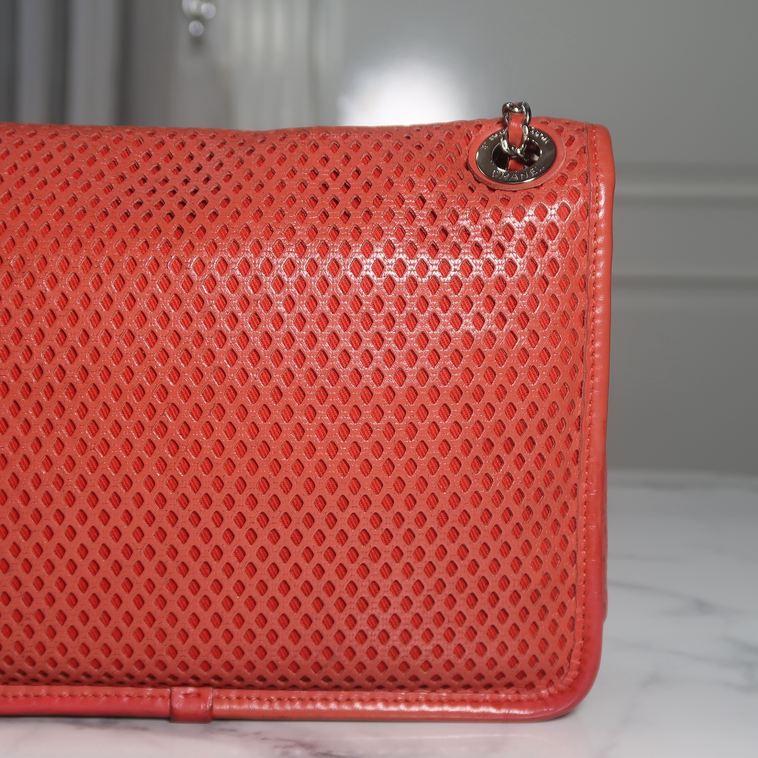 Chanel Red Perforated Calfskin Small Up In The Air Flap