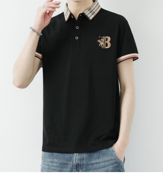 เสื้อ polo ผู้ชาย แบบสวย งานแฟชั่น ดีไซน์ เสื้อ โปโล คอปก ลายสก๊อต ปัก ตัวอักษร B แบบเก๋ ๆ 364860