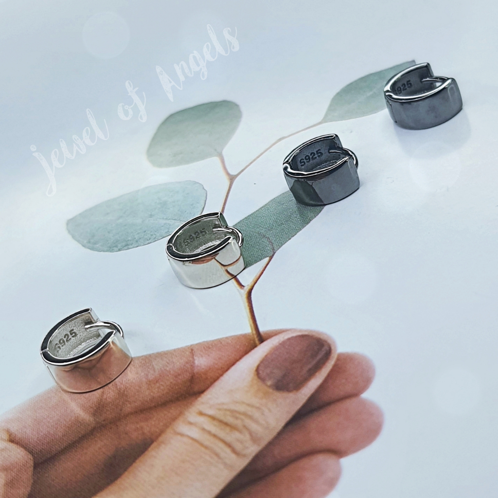 ต่างหูห่วงเล็กเงินแท้ S925 รุ่น Prosper ห่วงหนา สูง 10mm สีเงิน สีดำ ตุ้มหูห่วง เงินแท้ทั้งชิ้น Silver925