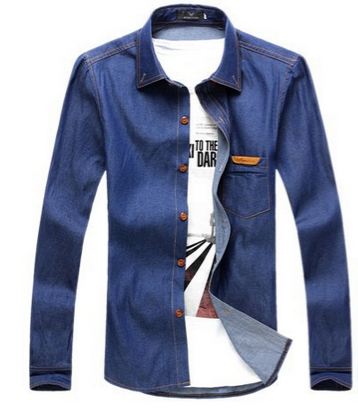 เสื้อ Jacket ยีนส์ แจ็คเก็ตยีนส์ ผู้ชาย เสื้อเชิ้ต ยีนส์ แขนยาว ใส่ทำงาน เสื้อยีนส์ คอปก สีเข้ม ผ้าบางเบา ใส่สบาย เสื้อเชิ้ตสียีนส์ ตัวยาว มีกระเป๋าหน้า 239184