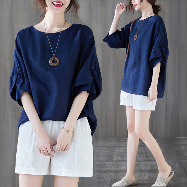 เสื้อลินินคนอ้วน เสื้อทีเชิ้ตคนอ้วนผู้หญิง เสื้อทีเชิ้ตตัวใหญ่ By Literary Plus size